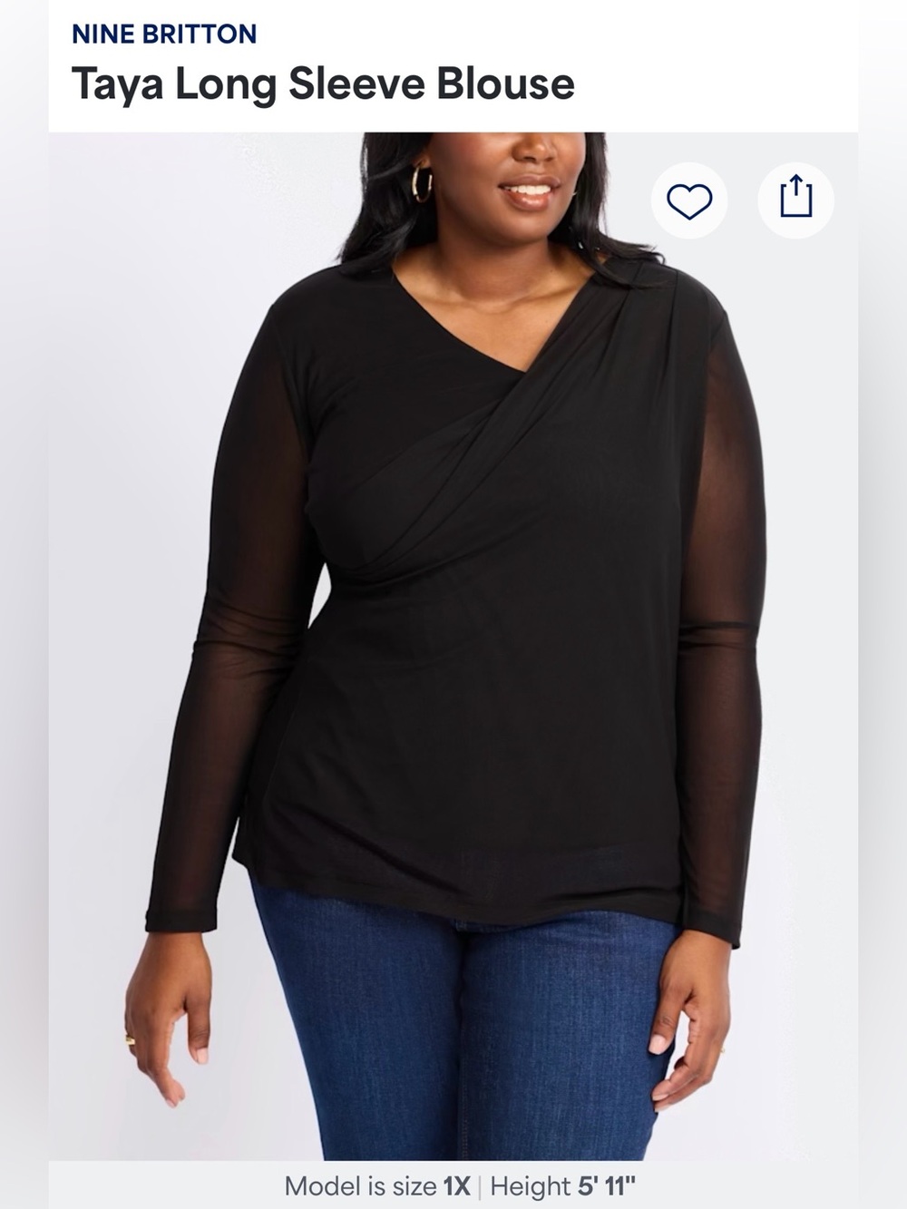 Nine Britton 3X Black Cowl Neck Sheer Mesh Long Sleeve Top Stitch Fix
